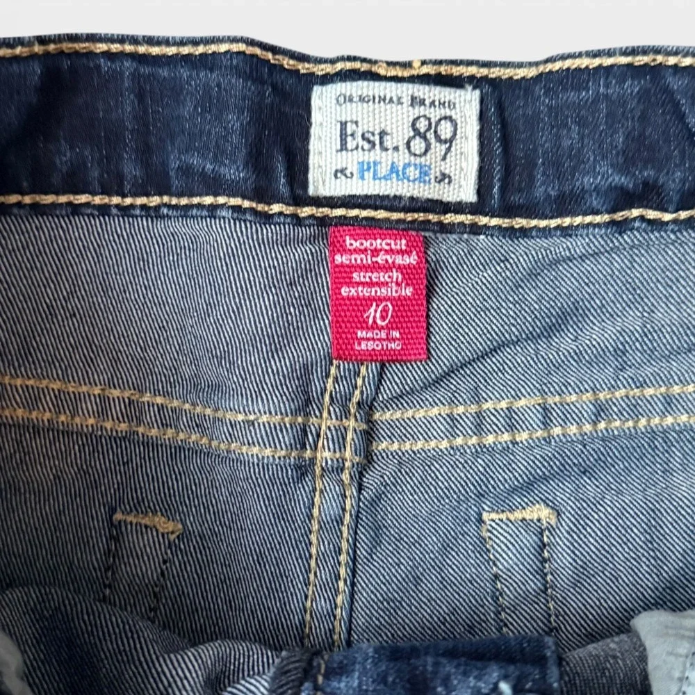 The Childrens Place Girls Blue Stretch Denim Bootcut Jeans Heart Embroidery 10